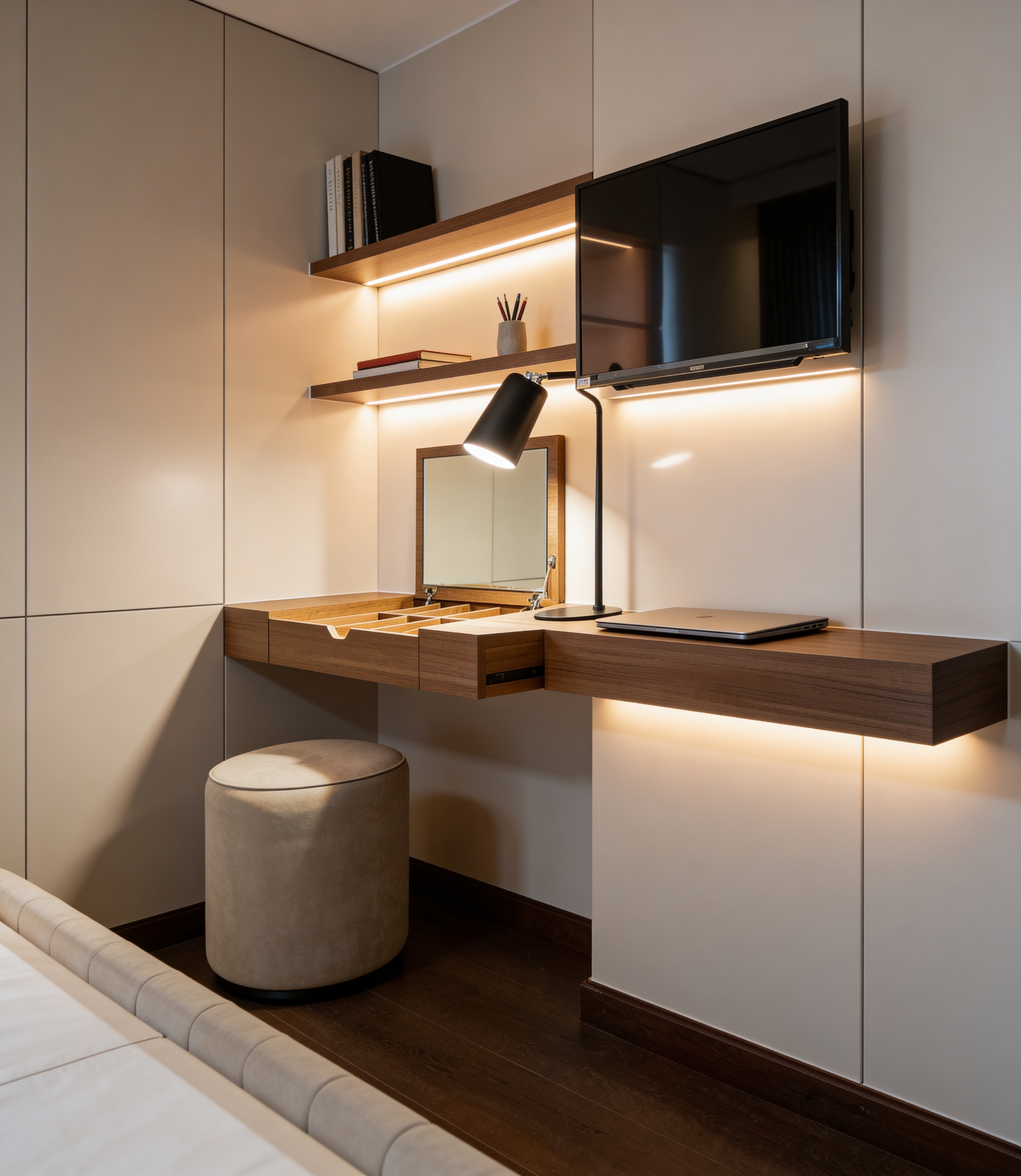 Cải tạo nội thất chung cư Chợ Nga góc bàn làm việc gỗ hiện đại tối giản