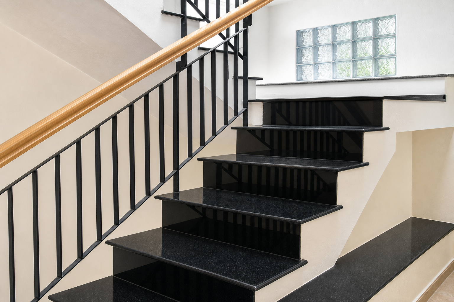 Mẫu Granite Kim Sa Trung ốp cầu thang sang trọng cho biệt thự