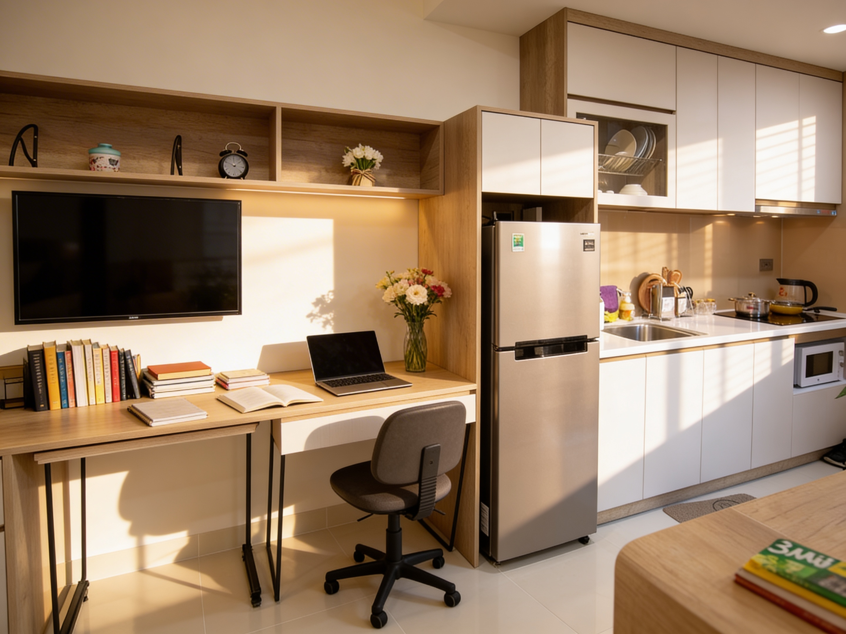 Nội thất chung cư 1 phòng ngủ Saigon Royal Residence khu vực bàn làm việc