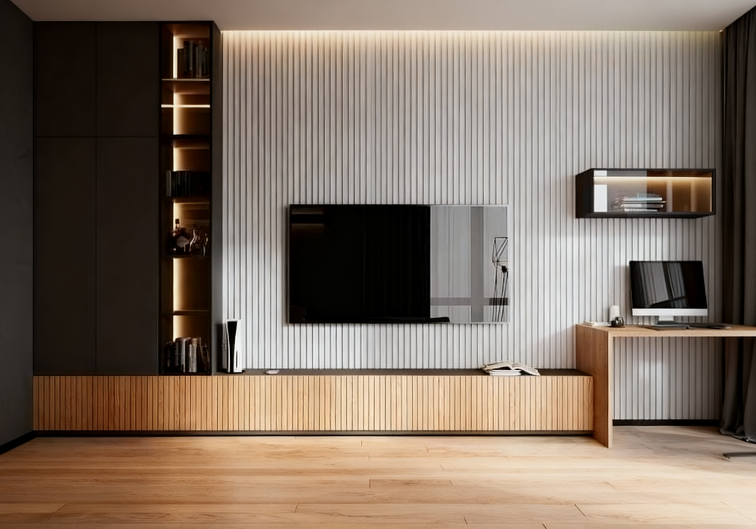 ốp tường nhựa giả gỗ phòng khách hiện đại bền đẹp chống ẩm