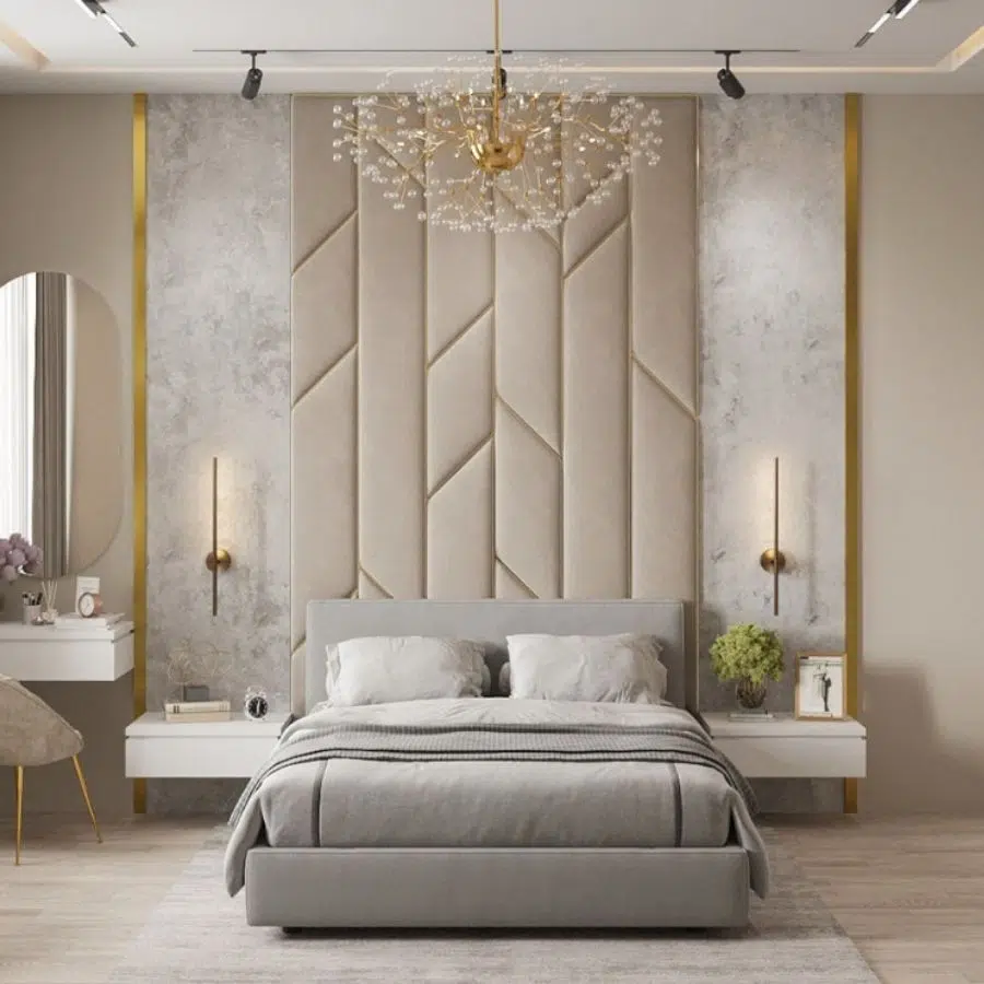 Ốp tường trang trí phòng ngủ với vật liệu bọc nệm