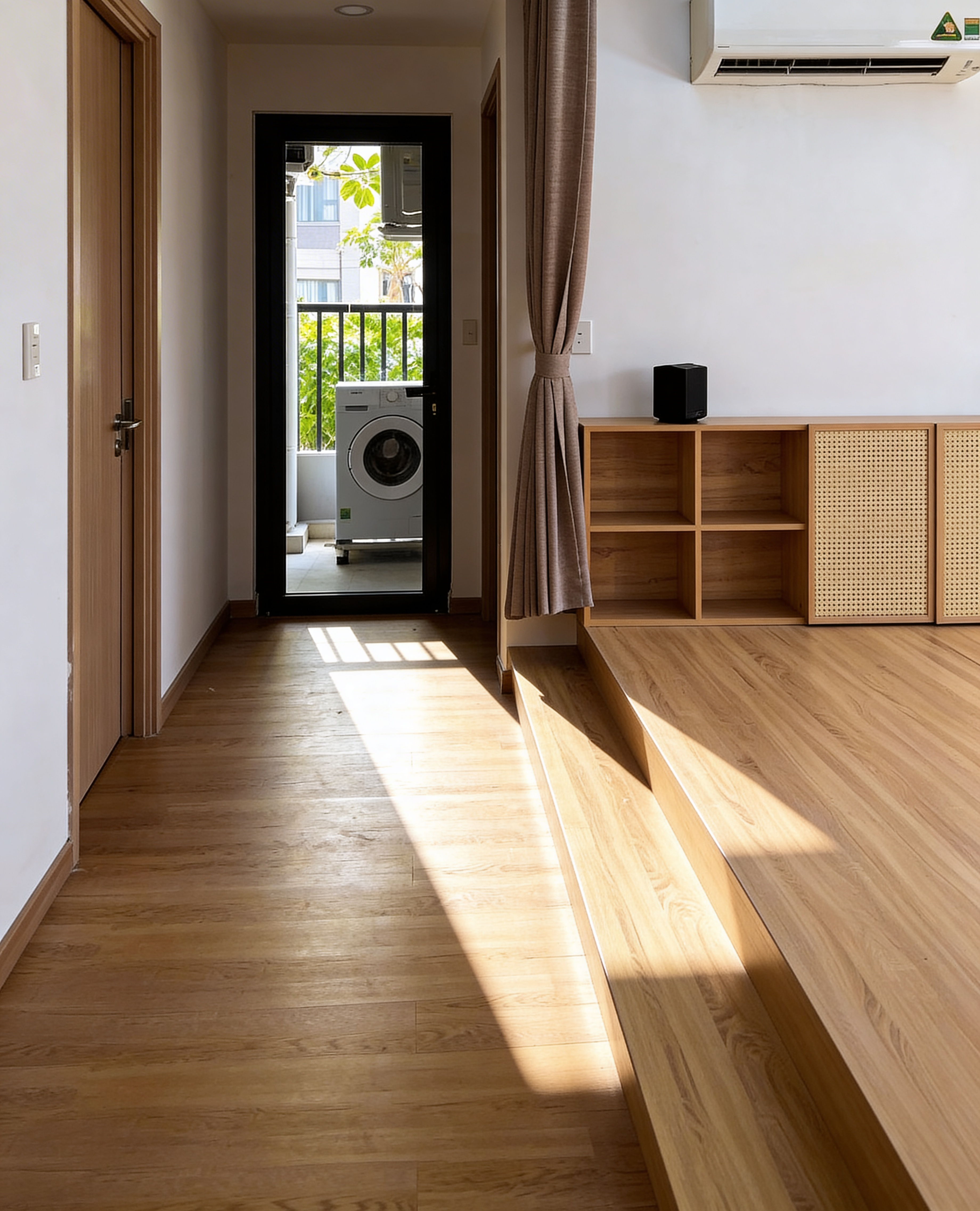 thi công nội thất chung cư trọn gói Lovera Vista khu hành lang và bục gỗ