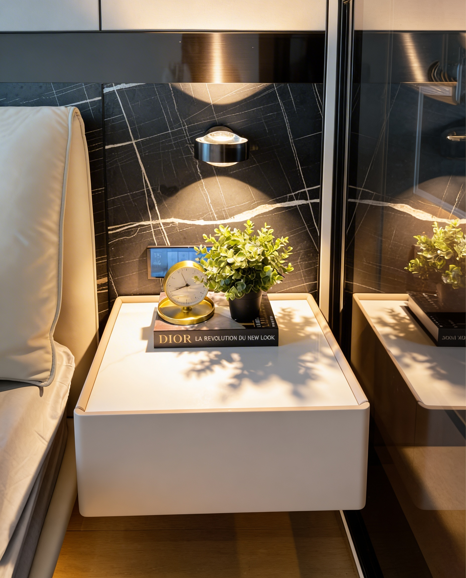 thi công thiết kế nội thất tab đầu giường căn hộ The Opera Residence ánh sáng điểm hiện đại