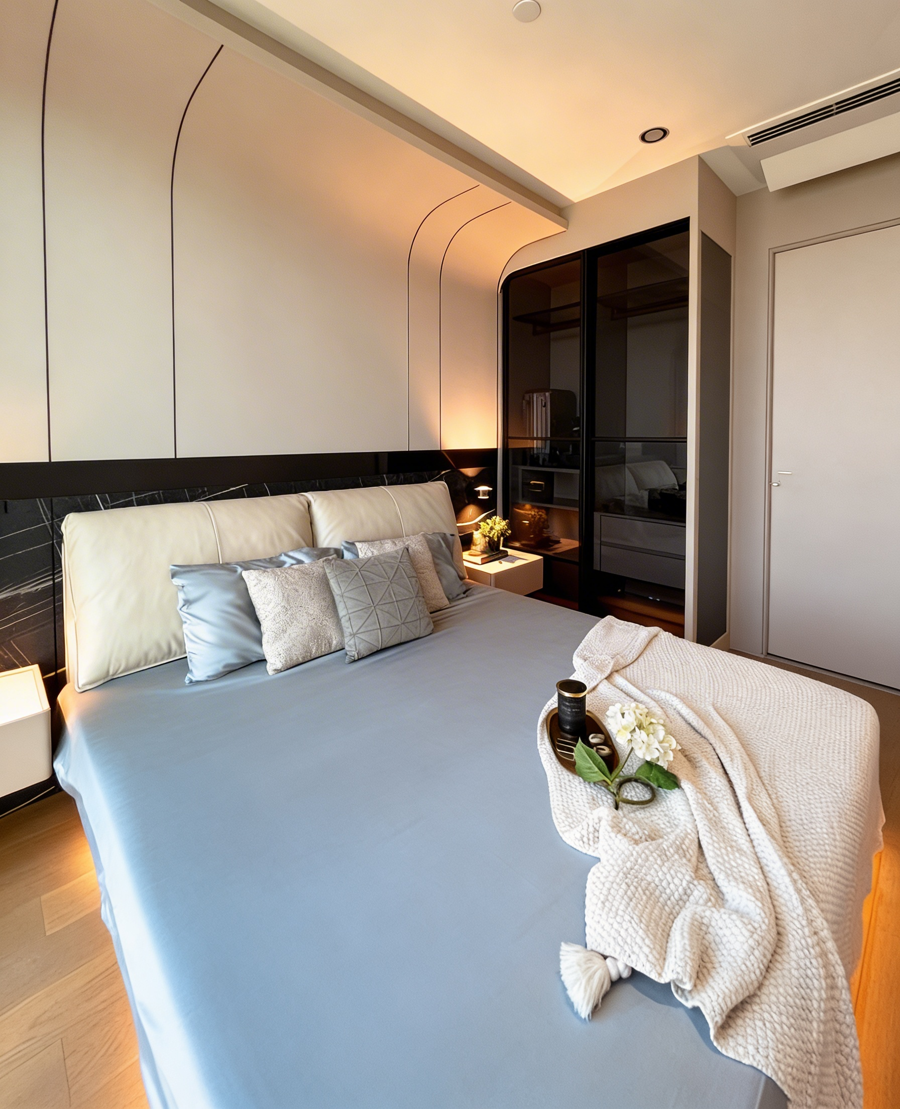 thi công thiết kế nội thất phòng ngủ căn hộ The Opera Residence hiện đại ánh sáng ấm