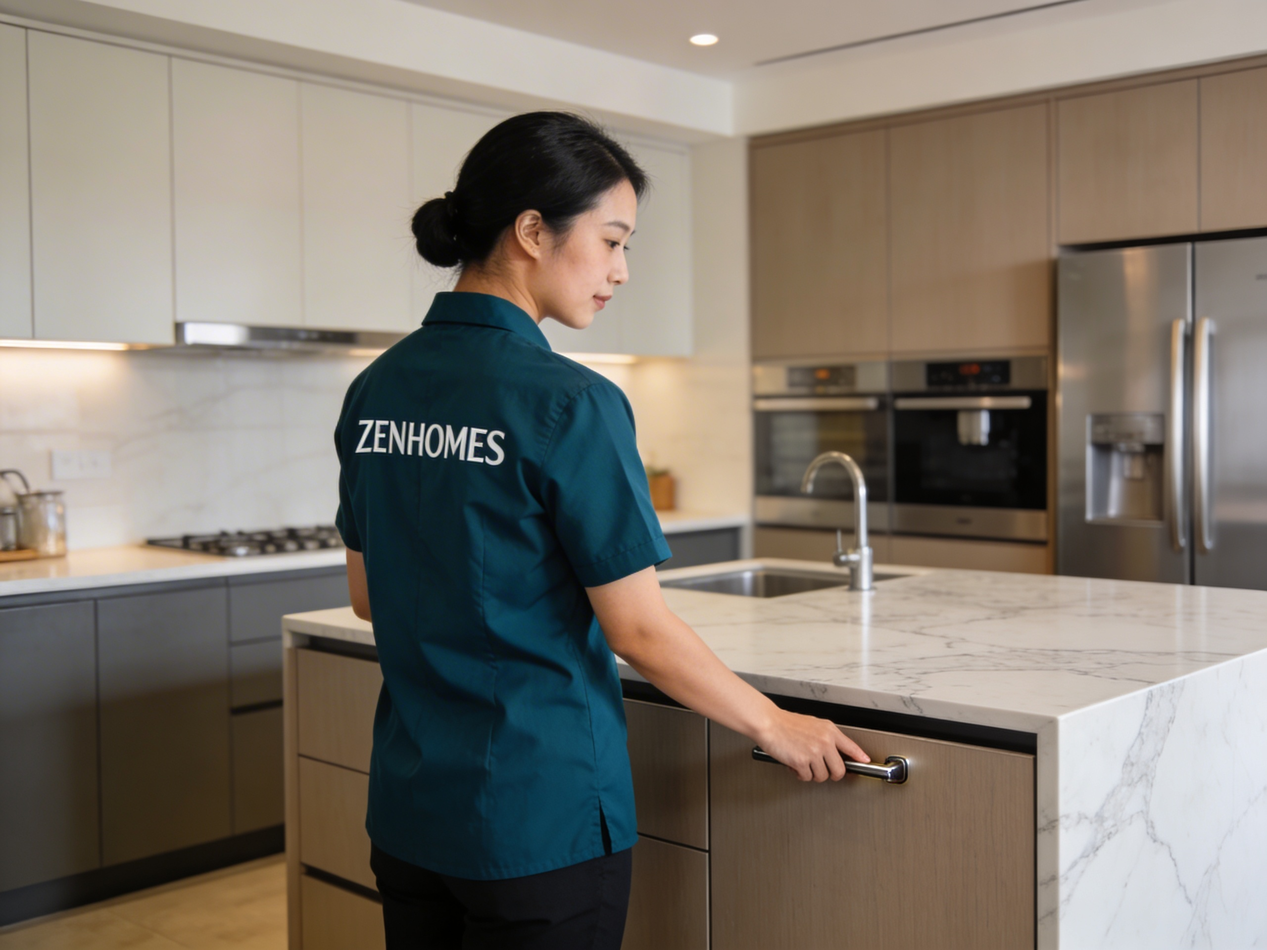 thiết kế nội thất nhà bếp có đảo bếp bố trí theo nguyên tắc tam giác vàng