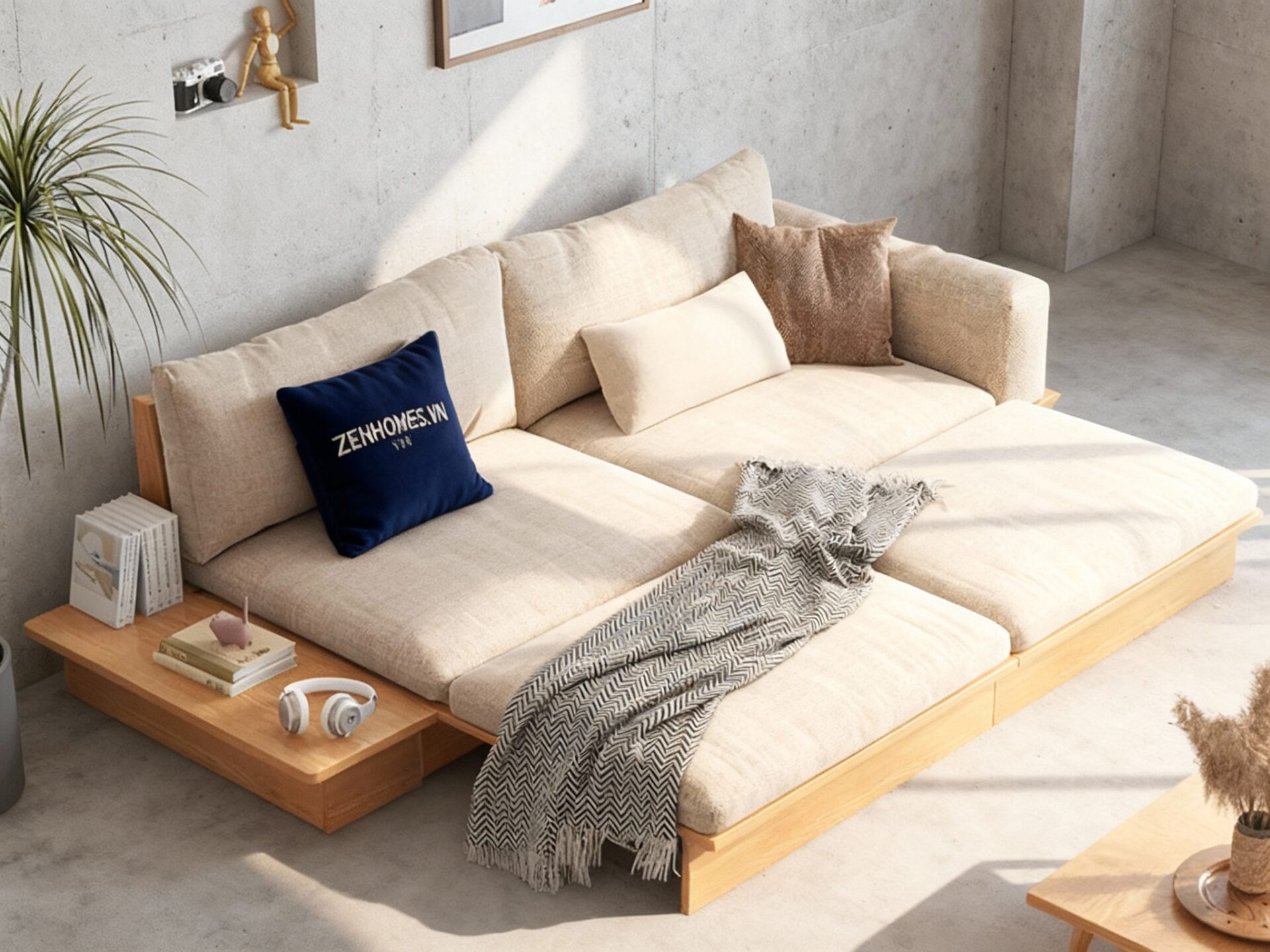 Ghế sofa kiêm giường ngủ gỗ Niko