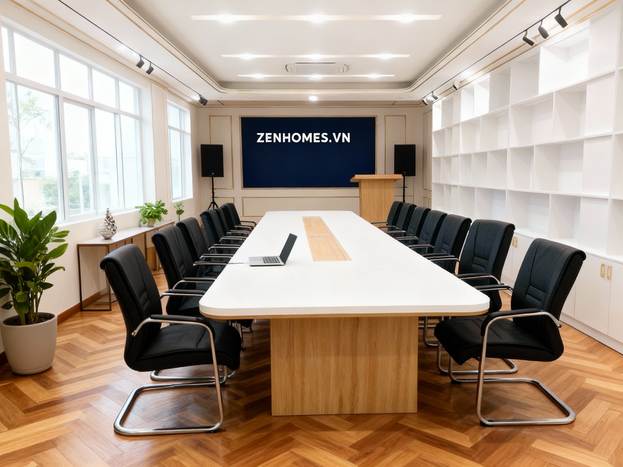 bàn họp chân gỗ