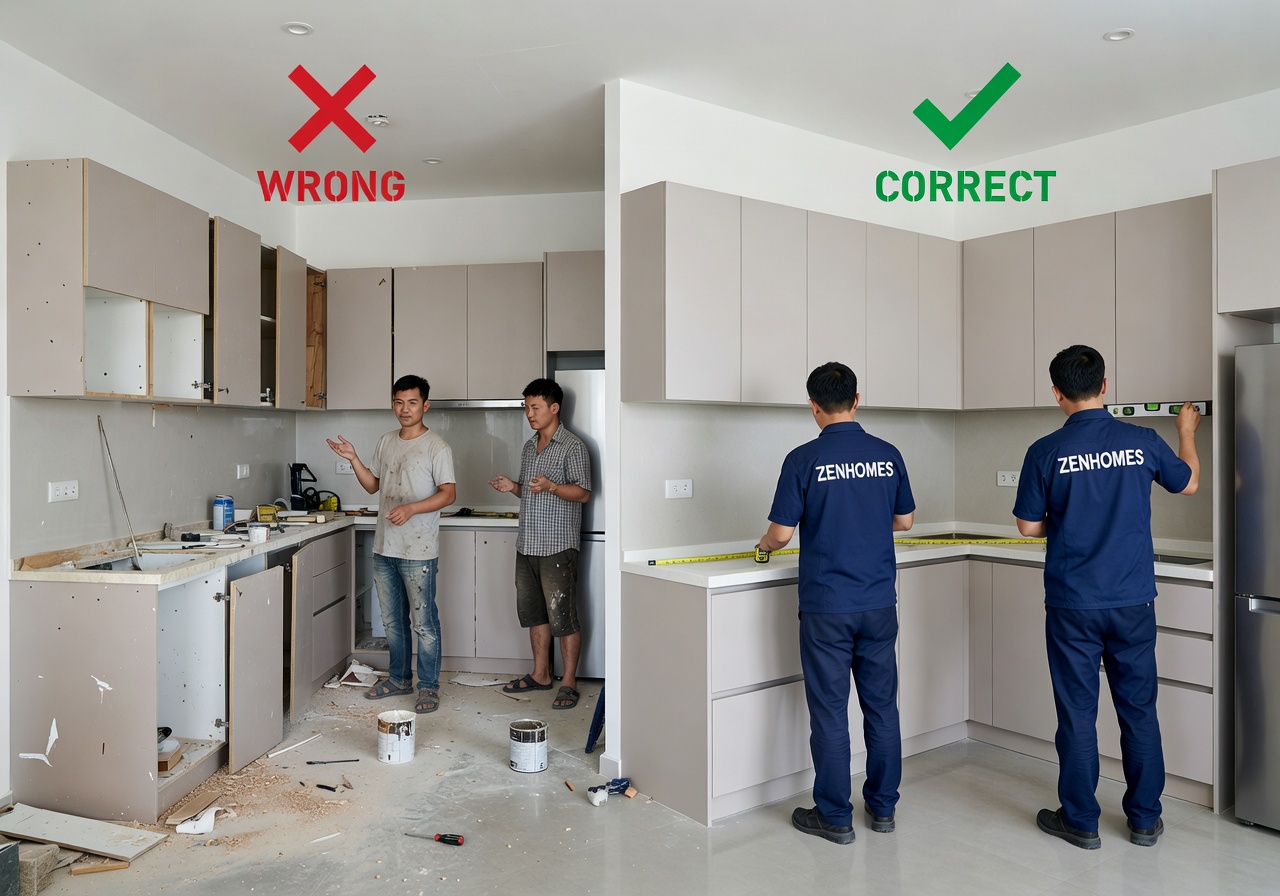 So sánh đóng tủ bếp theo yêu cầu với đơn vị thi công kém chất lượng và đơn vị uy tín tại TPHCM