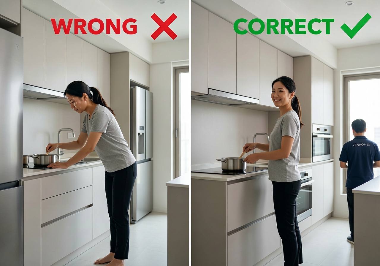 So sánh đóng tủ bếp theo yêu cầu sai kích thước và đúng tiêu chuẩn giúp nấu ăn thoải mái