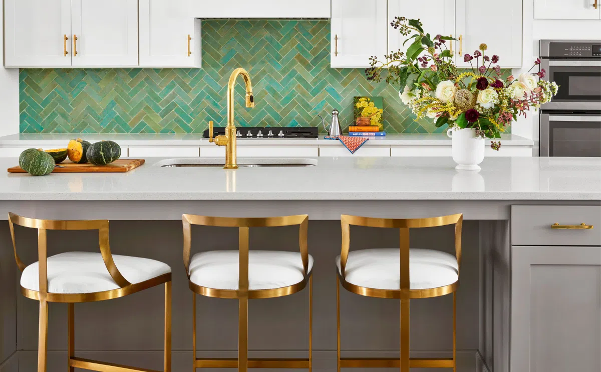 gạch thẻ ốp bếp màu xanh ngọc