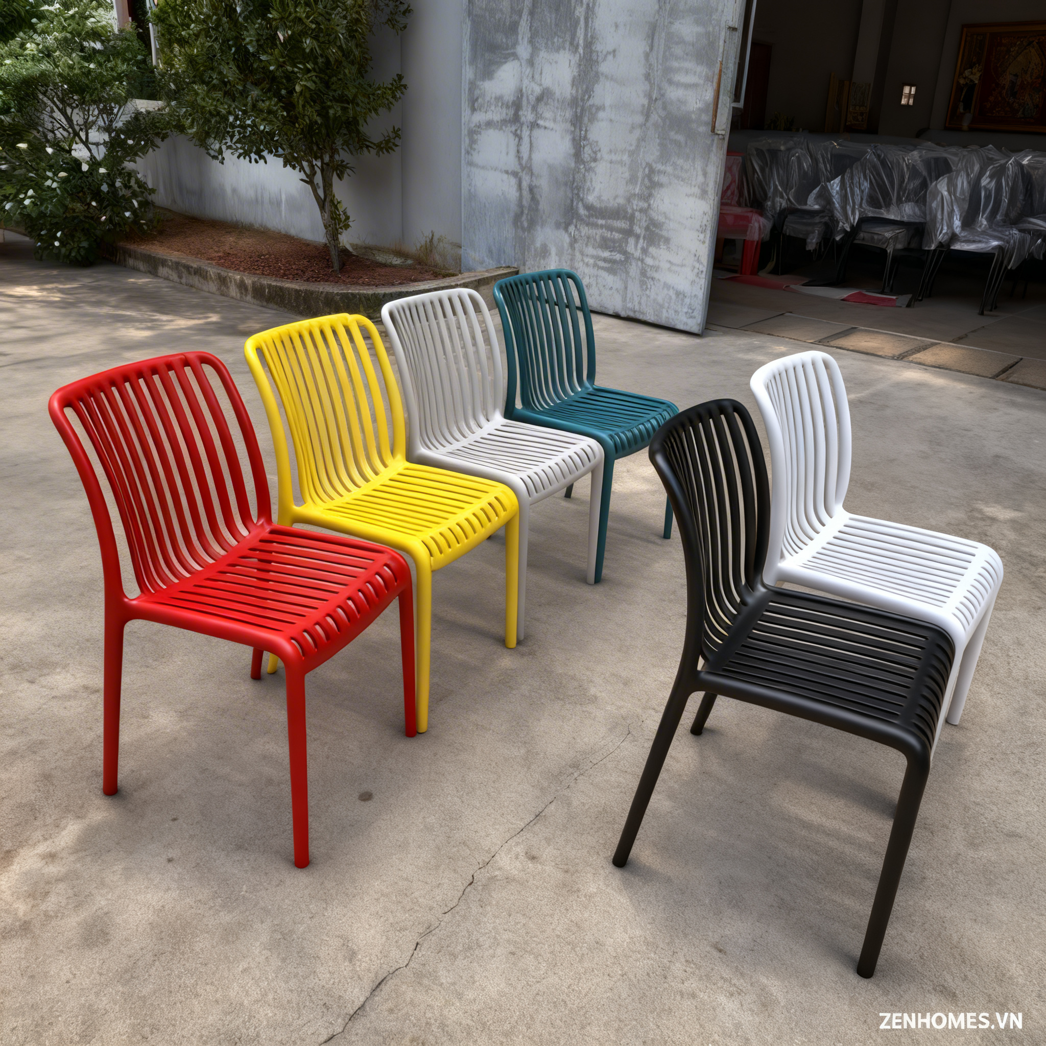ghế coffee nhựa PP mã 3045 thiết kế nan sọc thoáng dùng cho quán cafe hiện đại