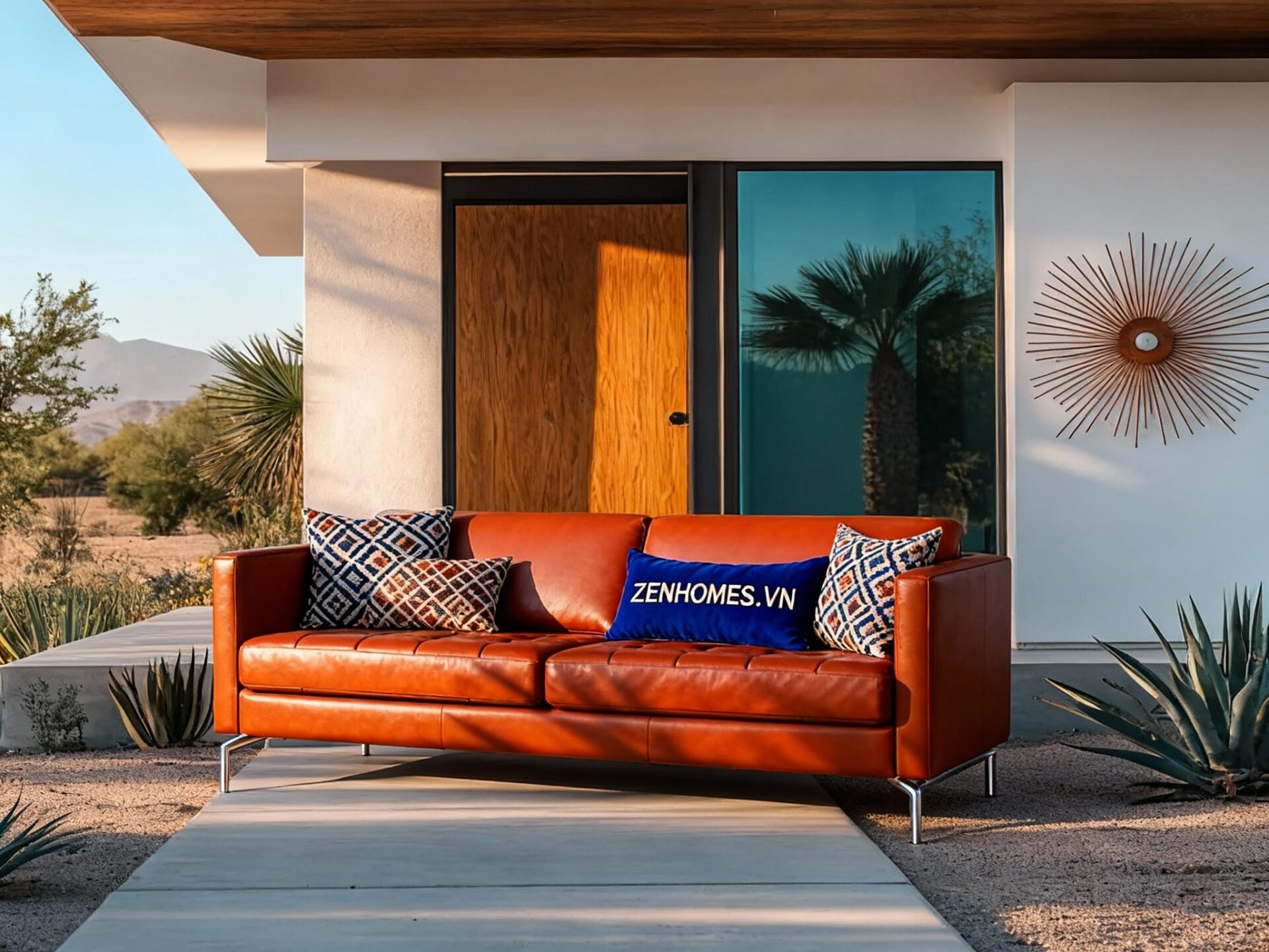 Ghế sofa da bò thật cao cấp phong cách Mid Century tại Zenhomes