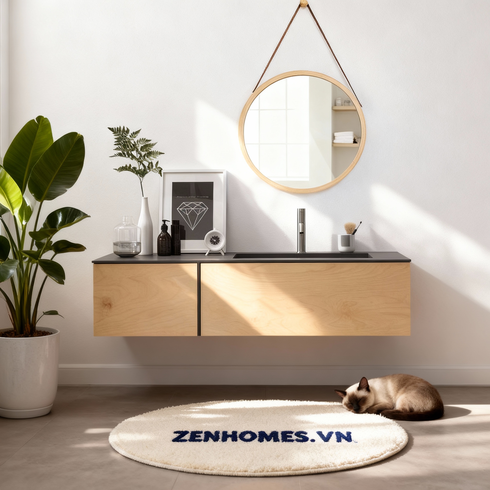 gương viền gỗ dây đeo