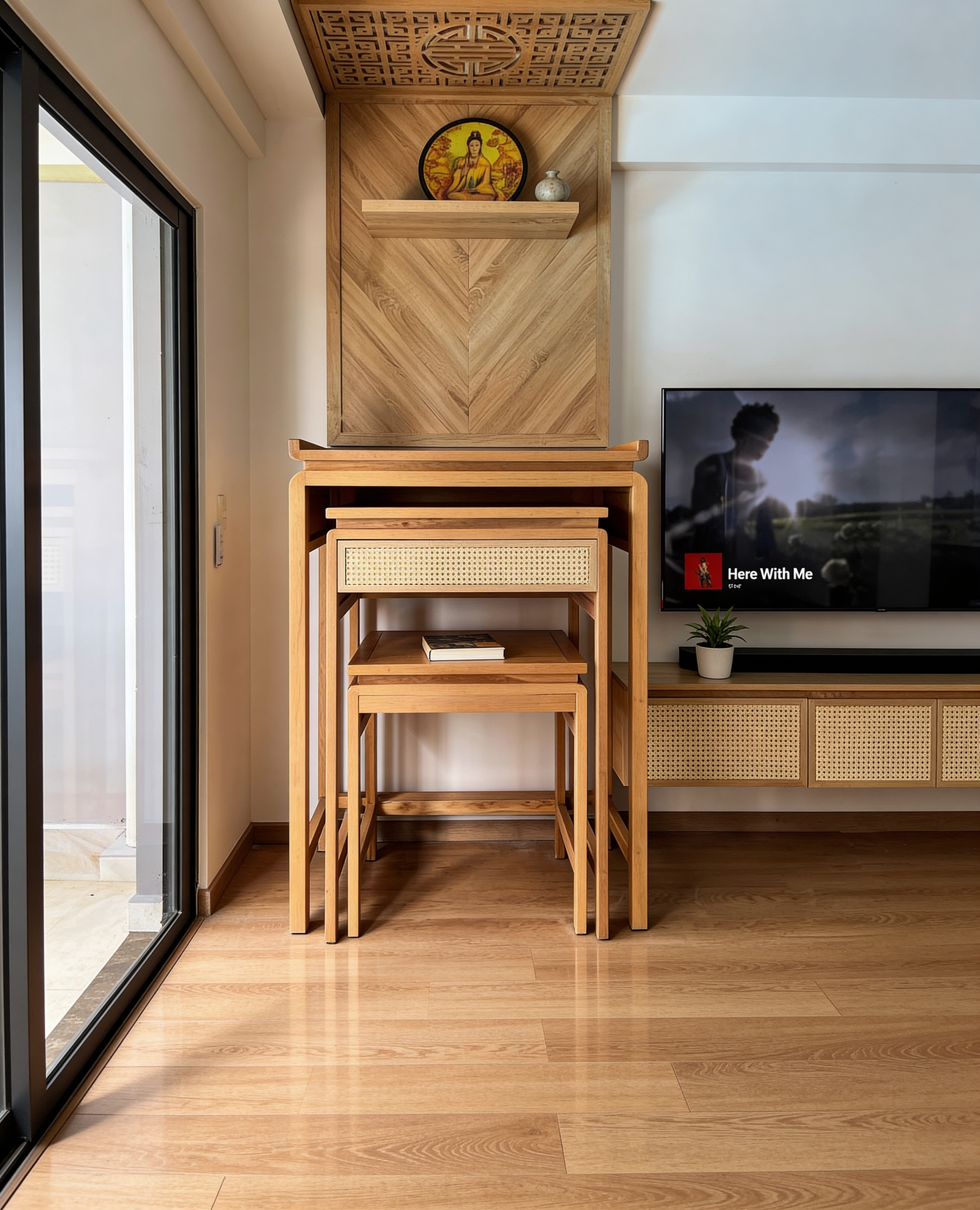 thi công nội thất chung cư trọn gói Lovera Vista khu bàn thờ gỗ hiện đại