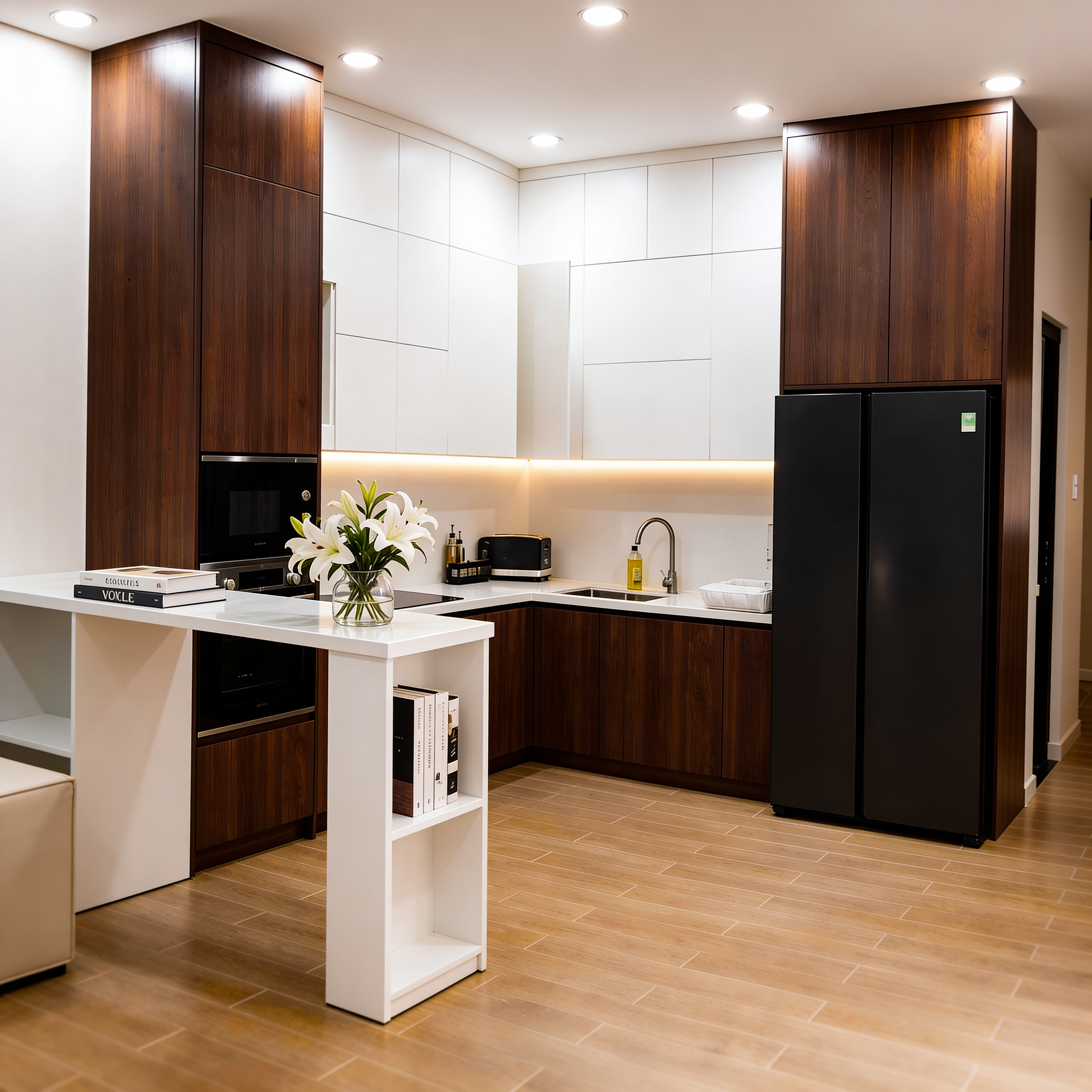 hoàn thiện nội thất nhà phố phường Tân Thành - toàn cảnh không gian bếp hiện đại