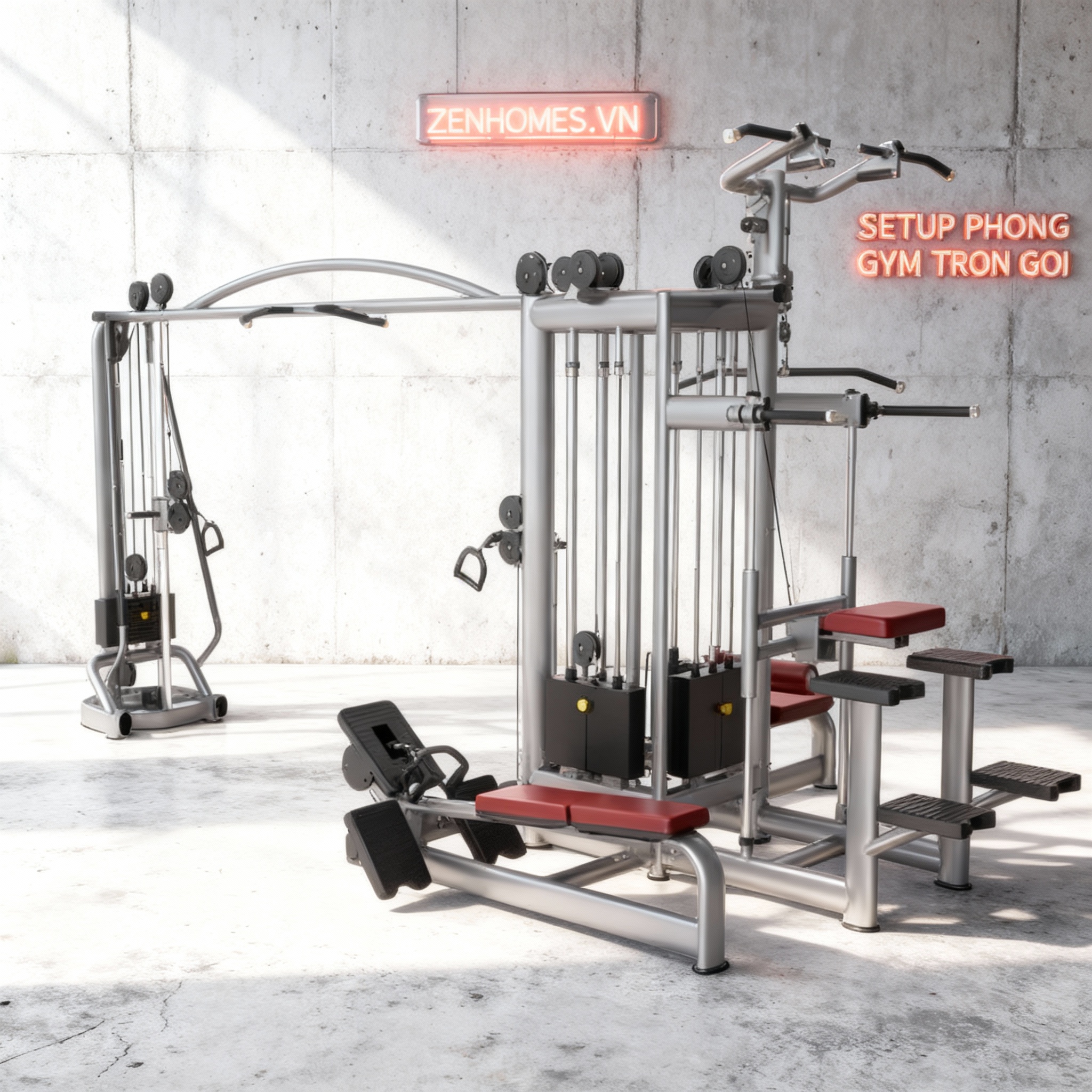 Setup phòng gym 1 tỷ-Crossover & Cable Jungle Máy Khối Kéo Cáp Đa Năng