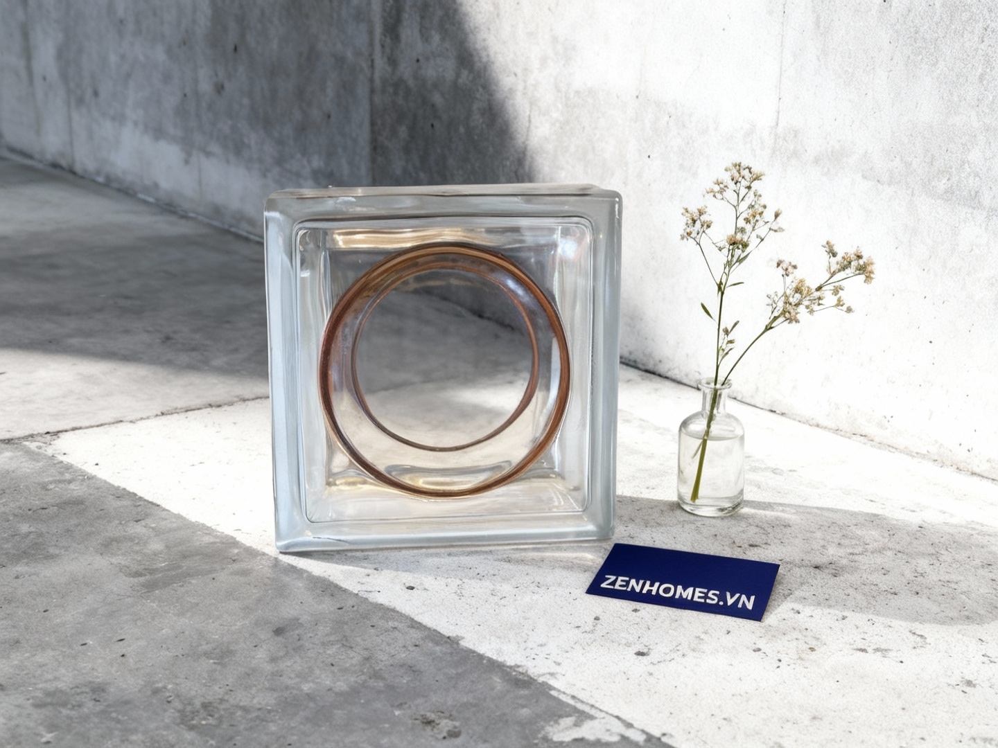 Tường gạch kính vuông + tròn