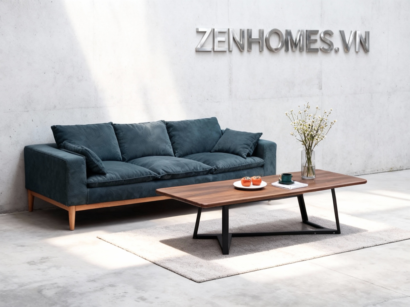 Bàn trà phòng khách đẹp gỗ óc chó chữ nhật