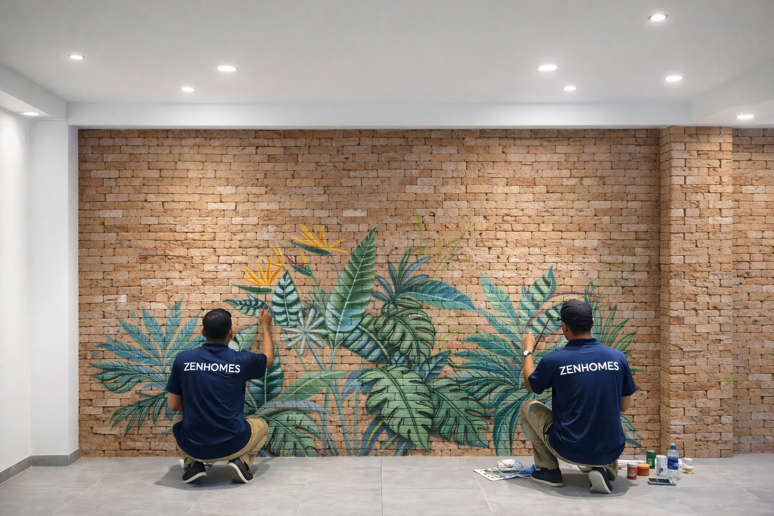 thiết kế thi công nội thất văn phòng motix vẽ tường