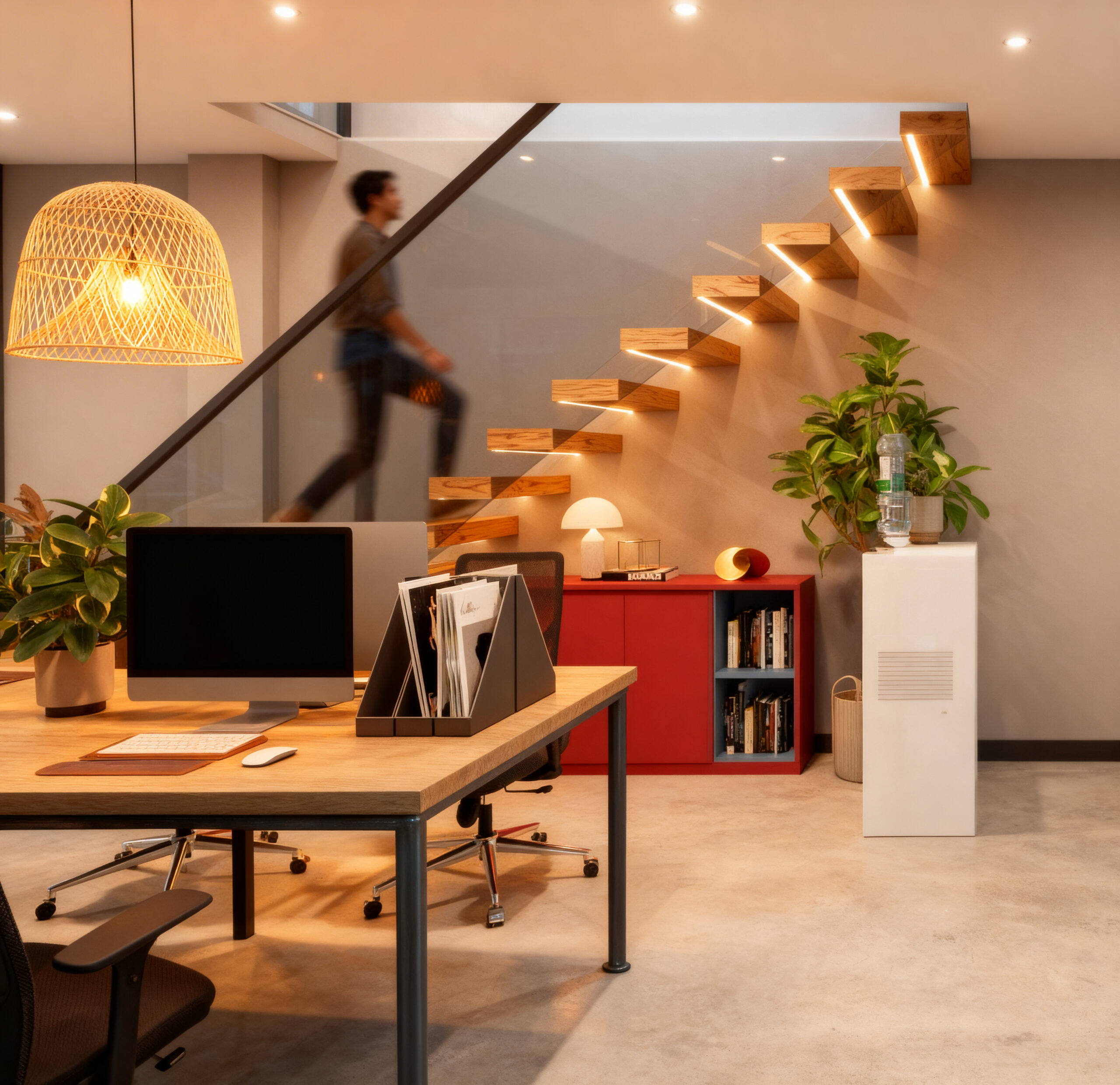 thiết kế thi công nội thất văn phòng motix cầu thang bay