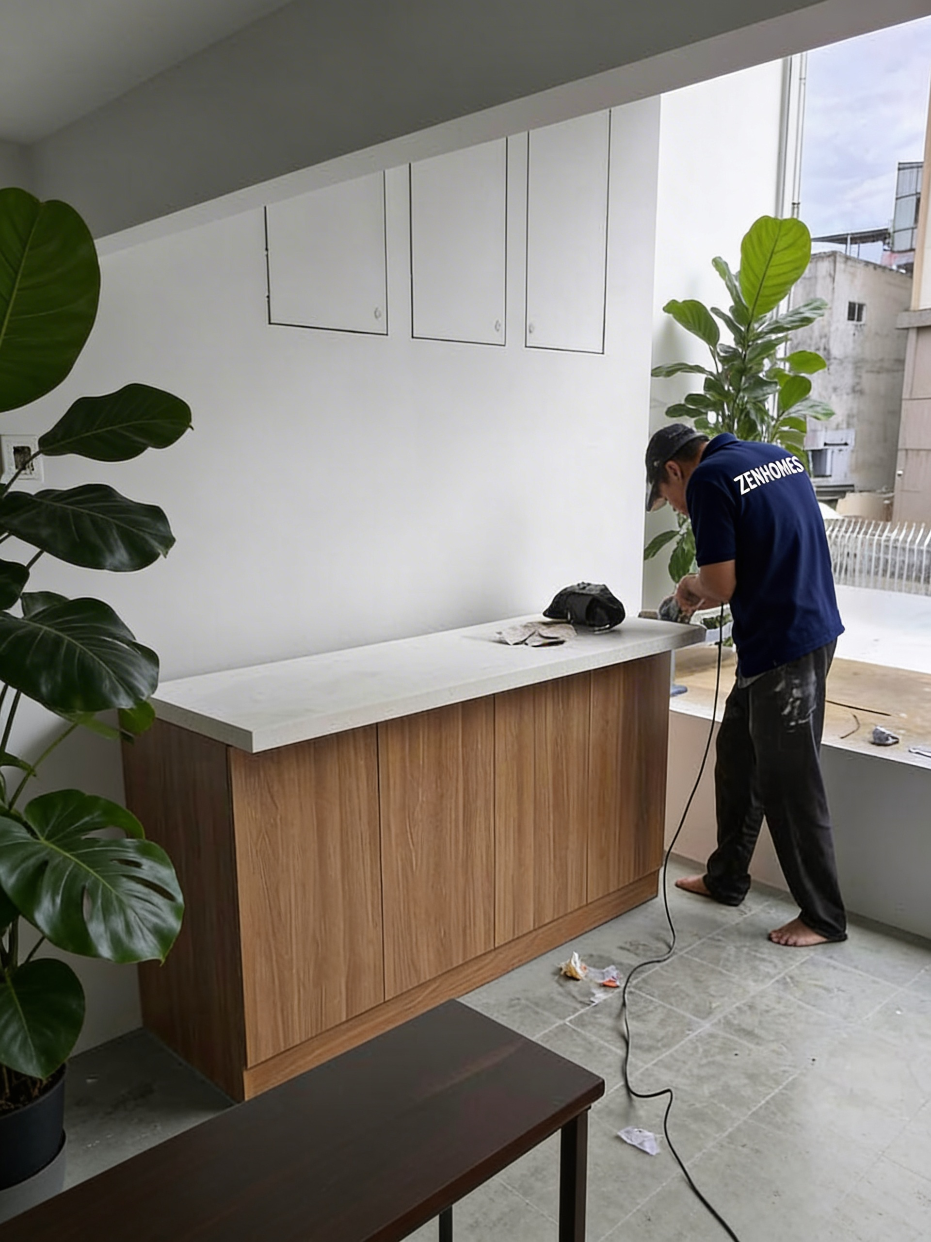 thiết kế thi công nội thất văn phòng motix thi công mặt đá