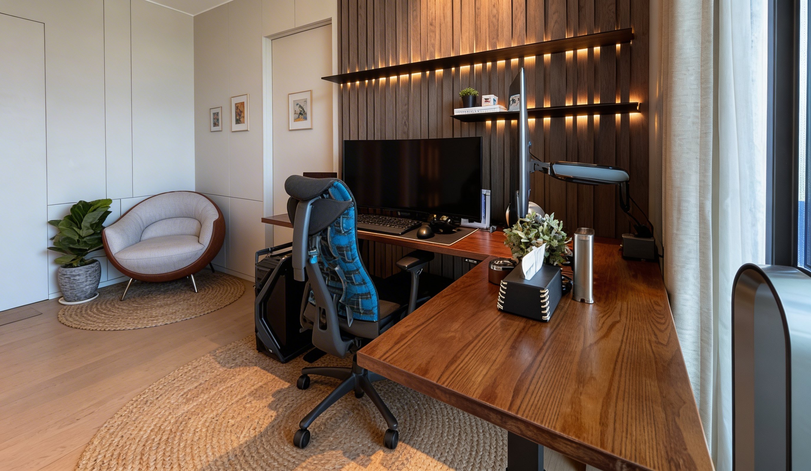 thi công thiết kế nội thất phòng làm việc căn hộ The Opera Residence bàn gỗ hiện đại