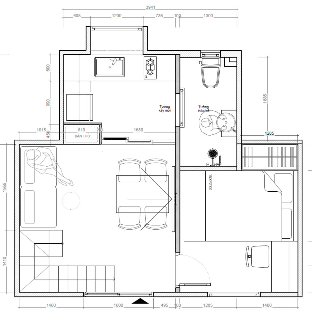 Mặt bằng bố trí công năng cải tạo chung cư cũ Nhiêu Tứ Phú Nhuận tối ưu không gian sử dụng
