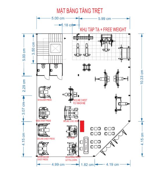 setup phòng gym 1 tỷ - mặt bằng