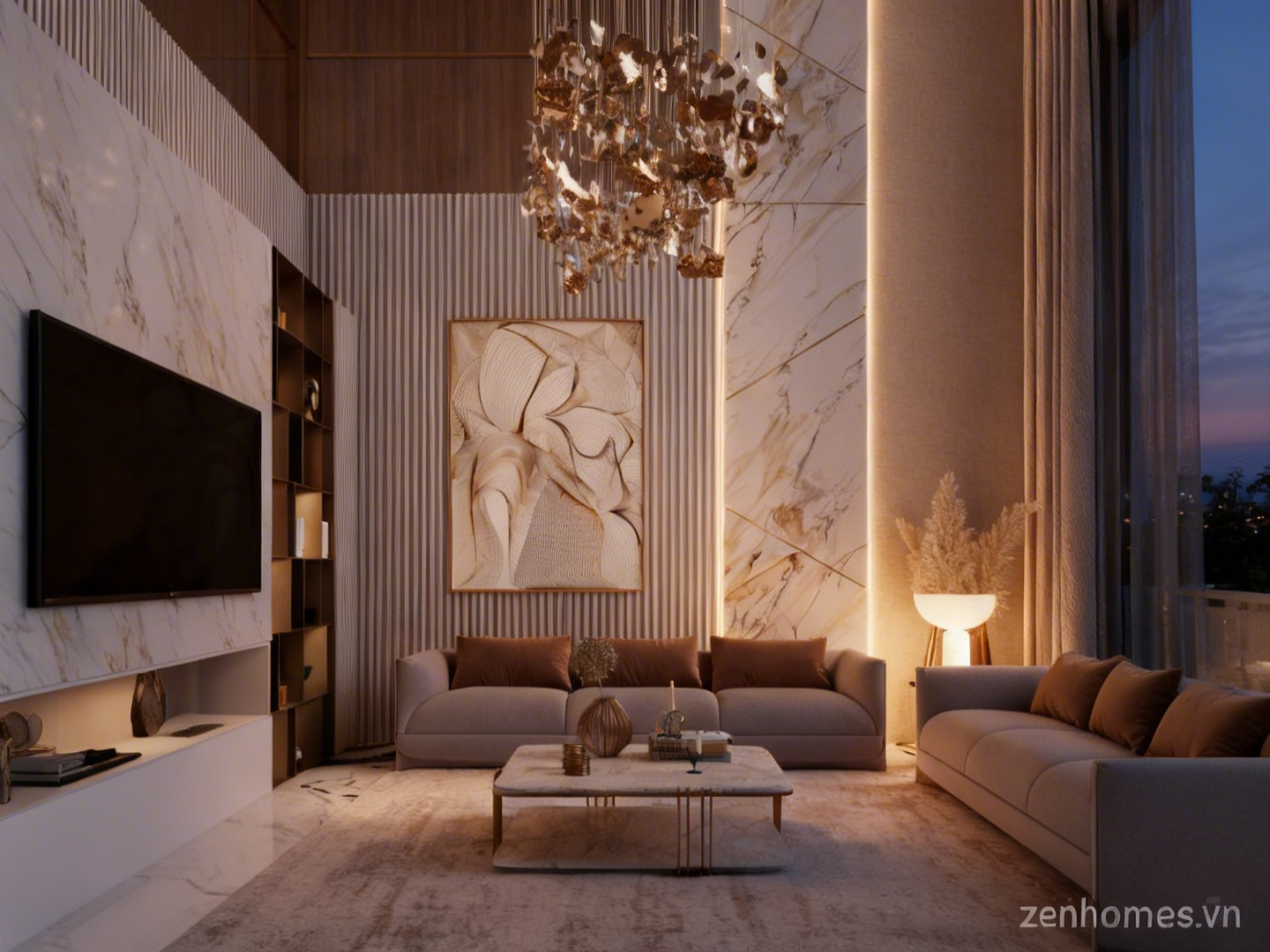 Mẫu thiết kế nội thất biệt thự phong cách ánh kim kim loại cao cấp