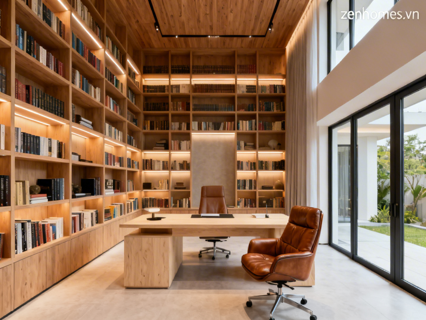 Mẫu thiết kế nội thất biệt thự với phòng làm việc cá nhân Personalized Home Office phong cách thư viện cao cấp