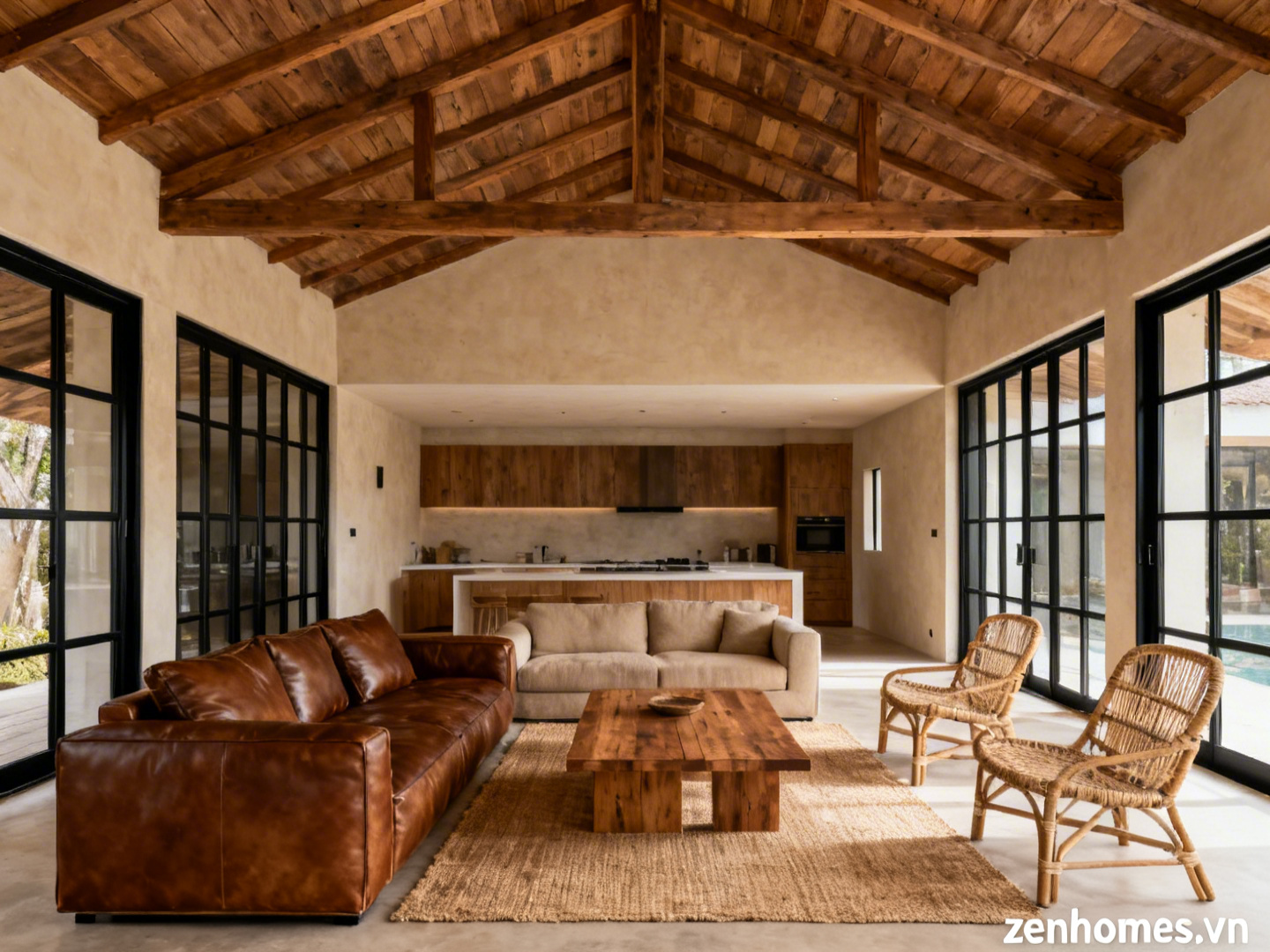 Mẫu thiết kế nội thất biệt thự phong cách Rustic mộc mạc hiện đại