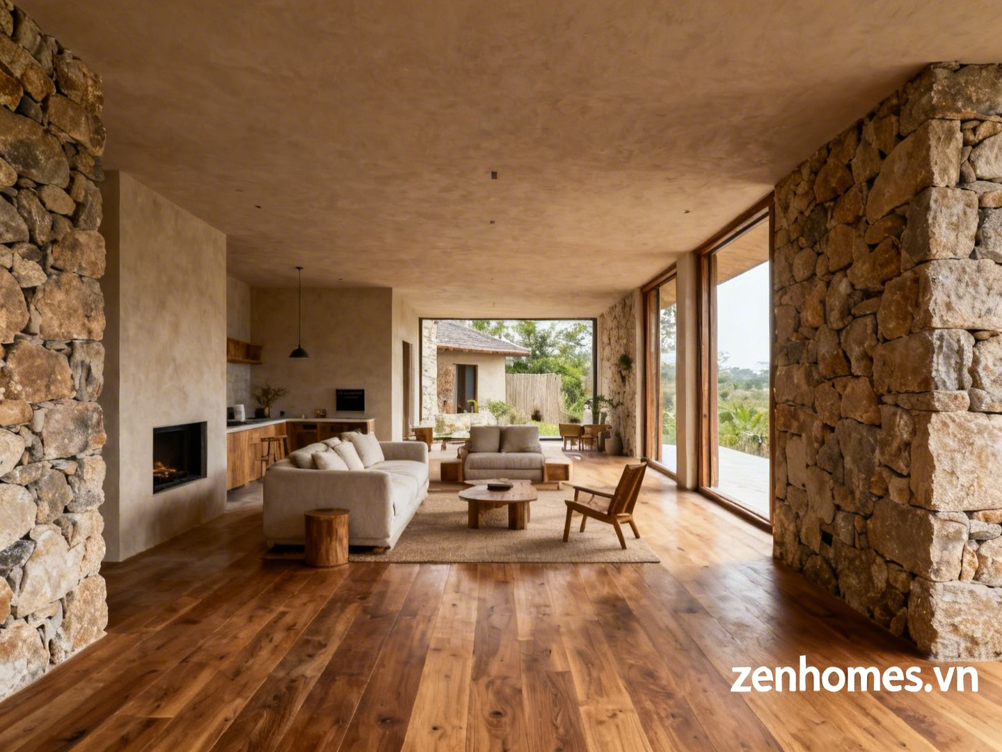 Mẫu thiết kế nội thất biệt thự phong cách Rustic mộc mạc