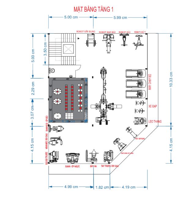 setup phòng gym 1 tỷ - mặt bằng -mb tầng 1
