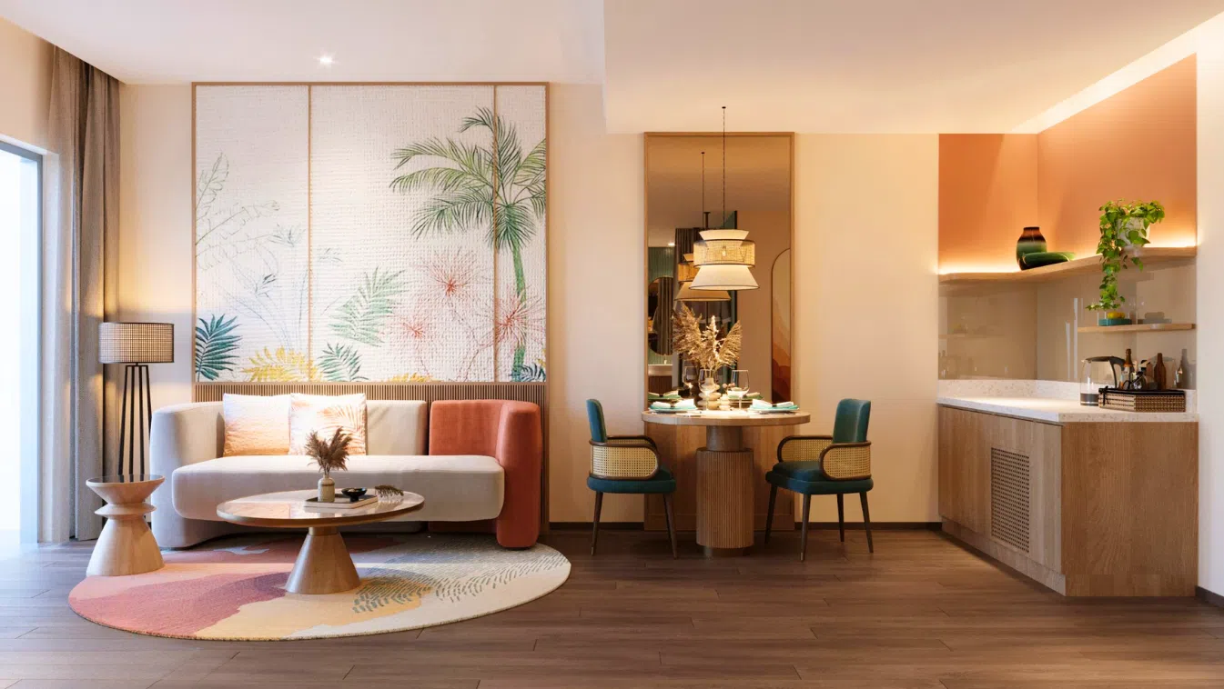 nội thất phòng khách căn hộ condotel đồi dừa
