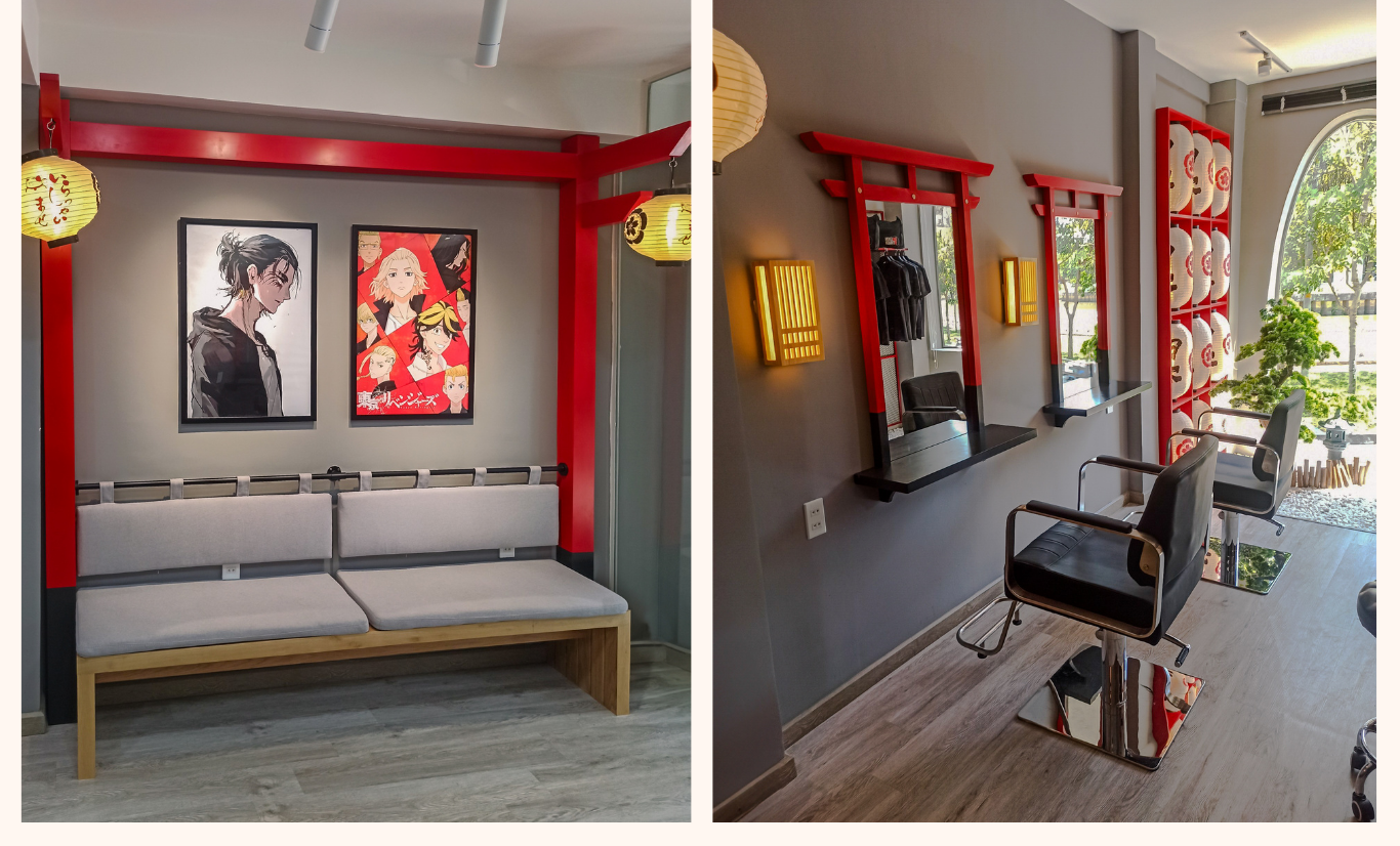 thi công nội thất khu vực làm tóc hair studio luomthuom