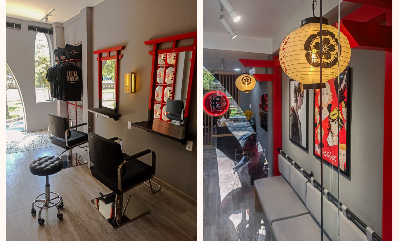 thiết kế nội thất khu vực làm tóc hair studio luomthuom