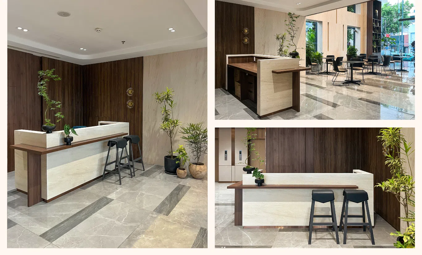 nôi thất khu vực lễ tân văn phòng address