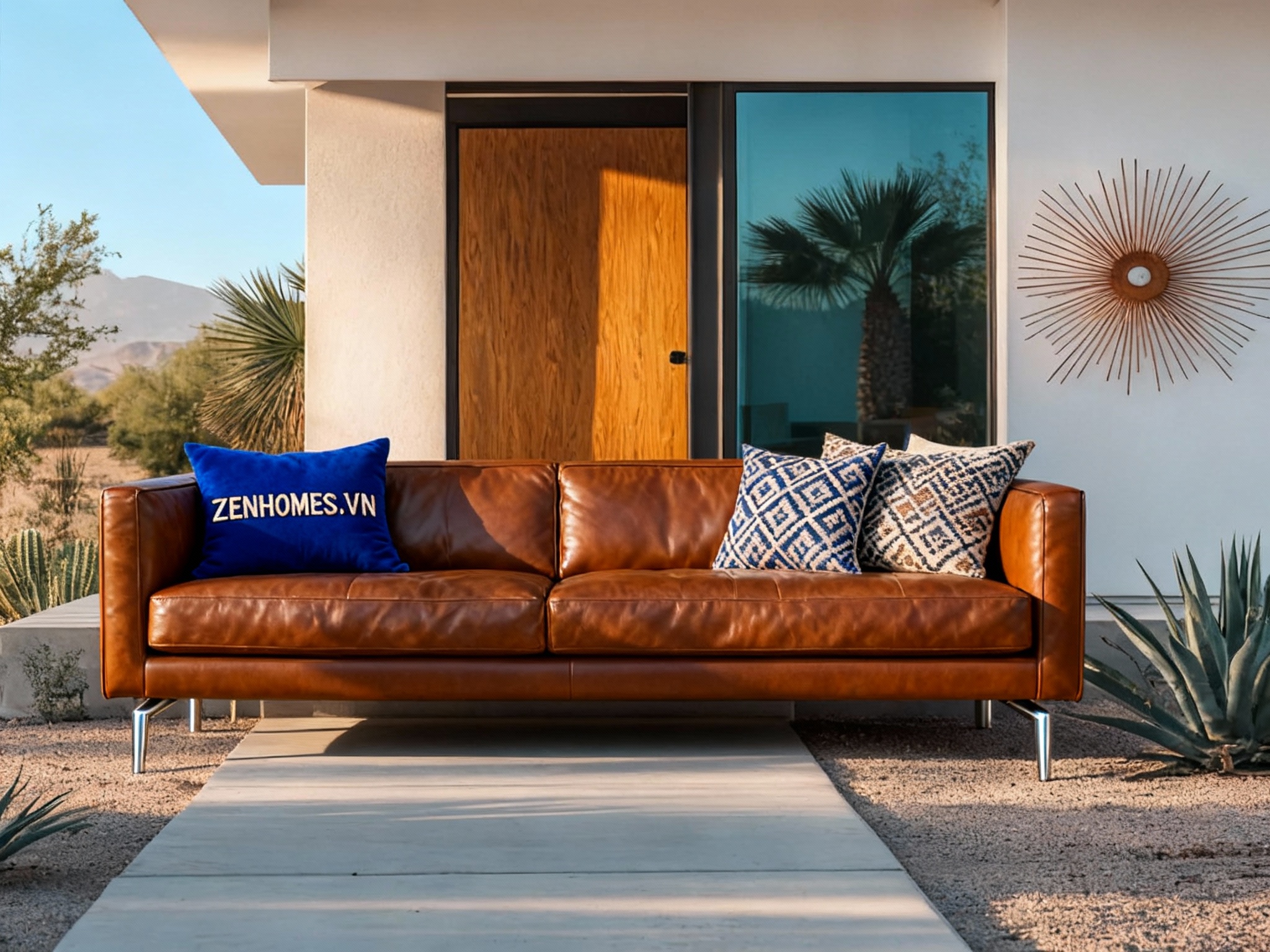 Sofa da bò thật hiện đại phong cách Mid Century tại Zenhomes