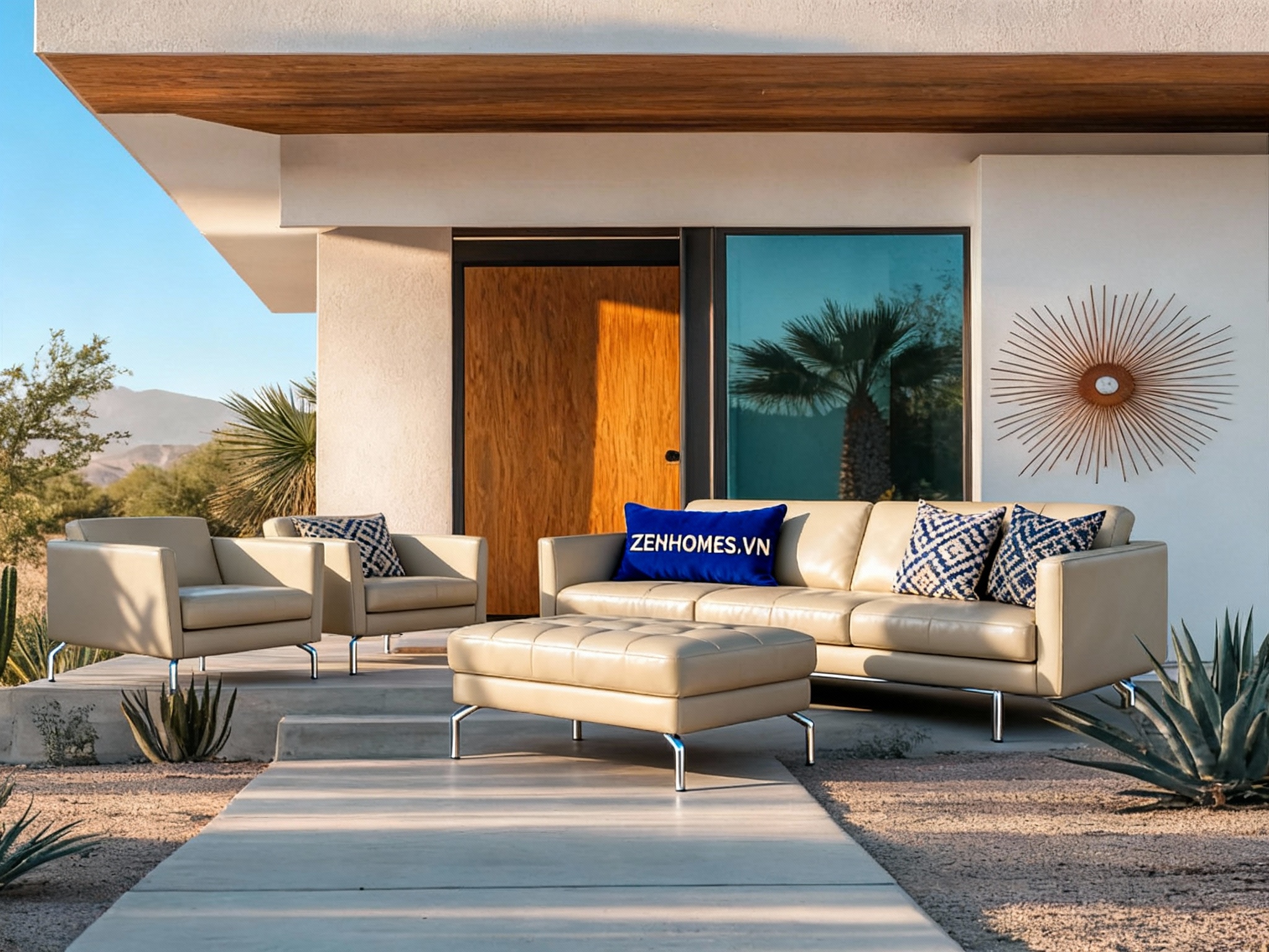 Sofa da bò thật nhỏ gọn phong cách Mid Century tại Zenhomes