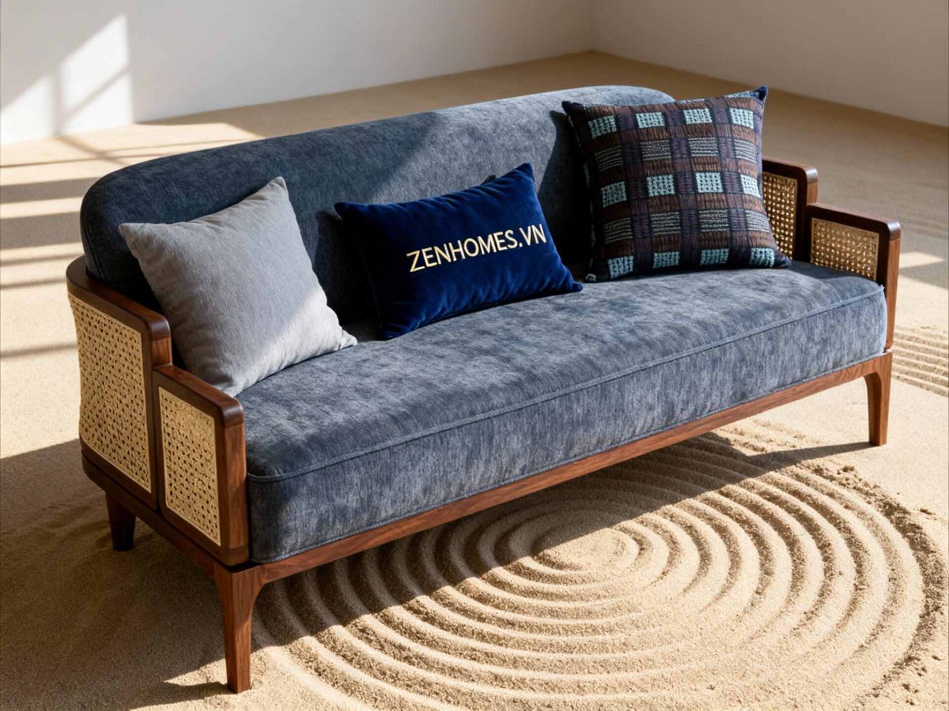 Sofa gỗ óc chó đẹp Japandi