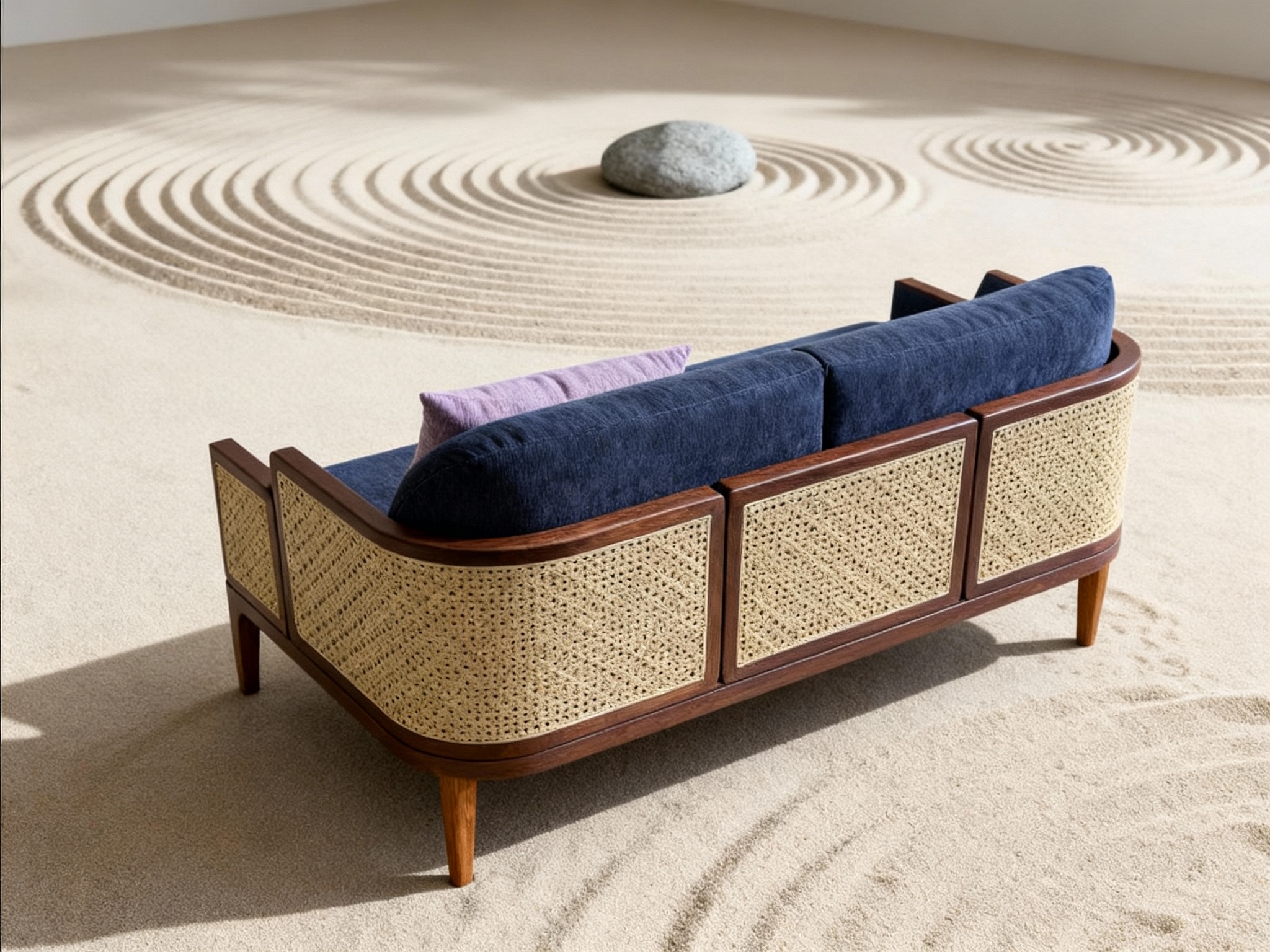 Sofa gỗ óc chó đẹp Japandi