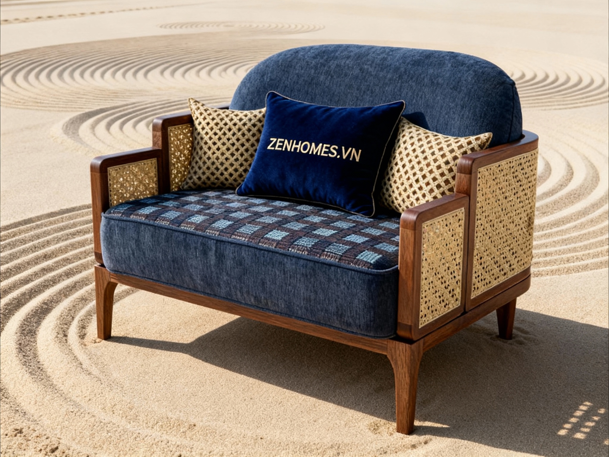 Sofa gỗ óc chó đẹp Japandi