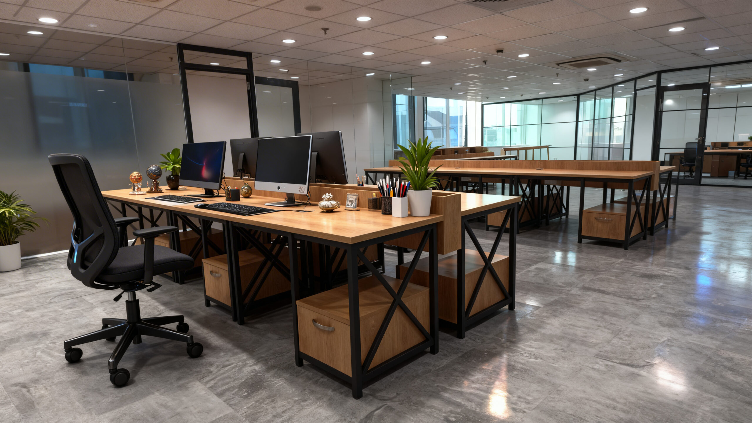 thi công nội thất văn phòng hoàn thiện không gian làm việc rộng rãi hiện đại