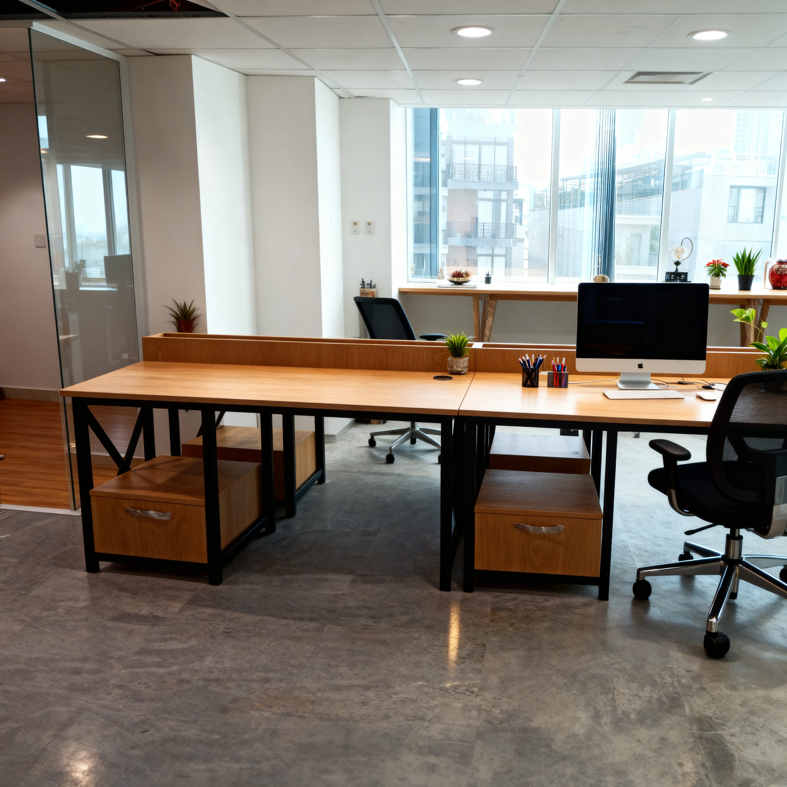 thi công nội thất văn phòng hoàn thiện bàn làm việc thực tế hiện đại