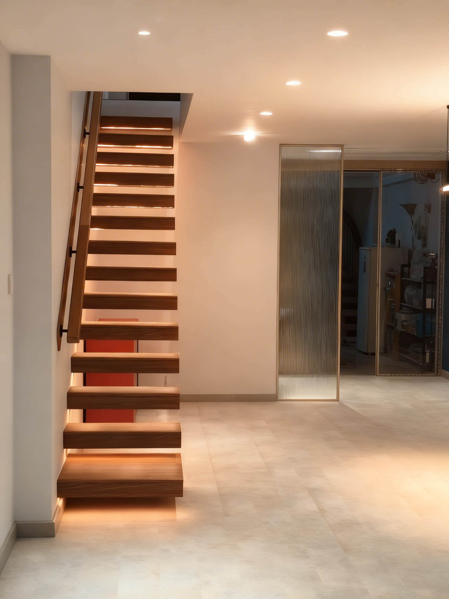 thiết kế thi công nội thất văn phòng Motix khu vực cầu thang gỗ hiện đại