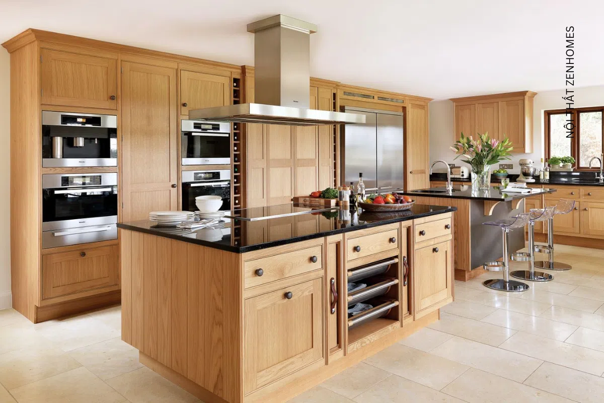 Tủ bếp gỗ sồi châu âu