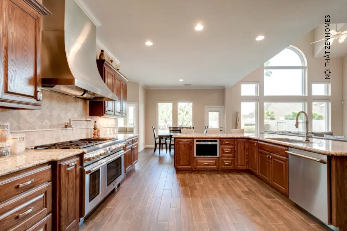 tủ bếp gỗ sồi mỹ