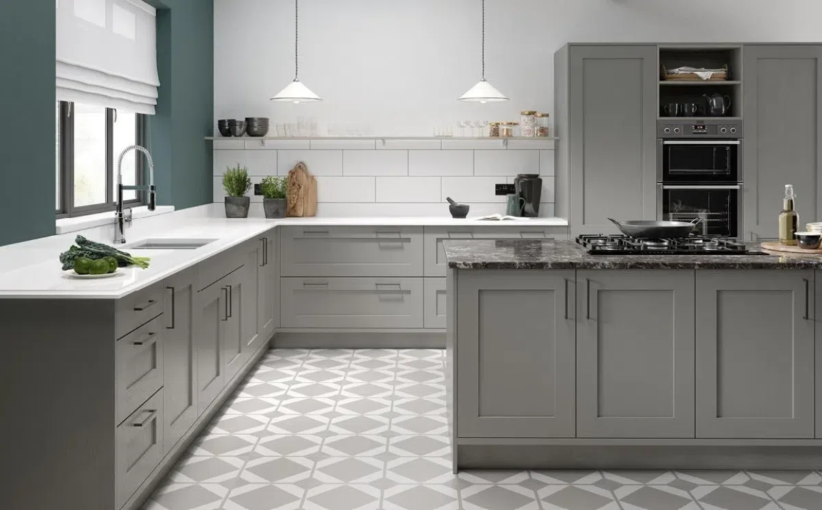 tủ bếp màu xám