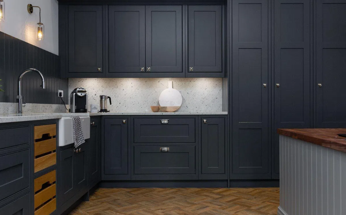 tủ bếp màu xanh đậm