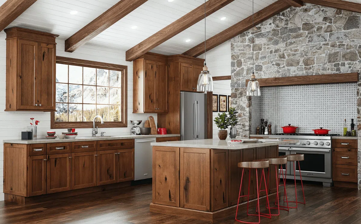 tủ bếp xoan đào phong cách mộc